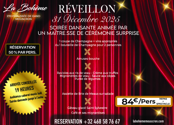 31 décembre réveillon st sylvestre 2025 la bohème mouscron belgique